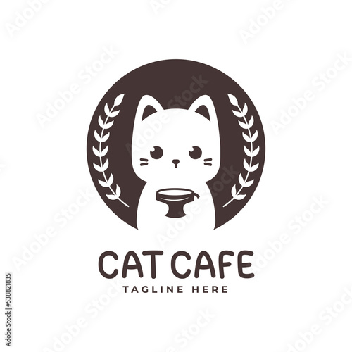 cute cat logo with coffee cup
