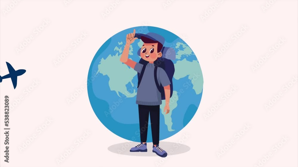 young male tourist with travelbag animation young male tourist with travelbag animation