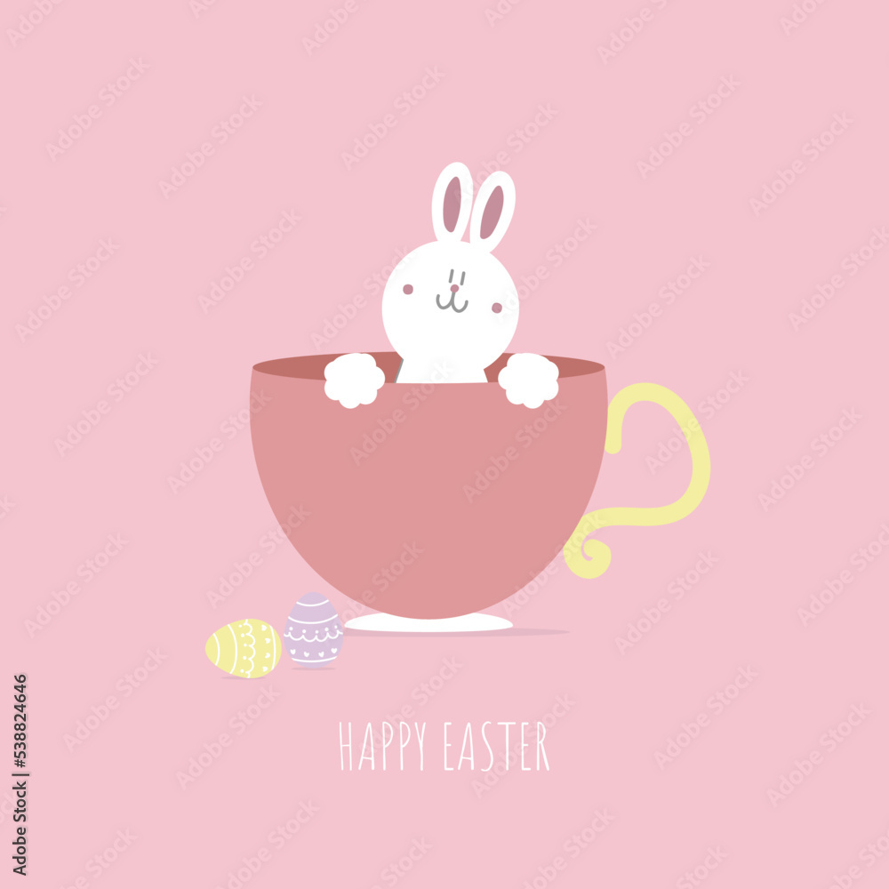 happy easter festival with animal pet bunny rabbit and cup, pastel color, flat vector illustration cartoon character happy easter festival with animal pet bunny rabbit and cup, pastel color, flat vector illustration cartoon character