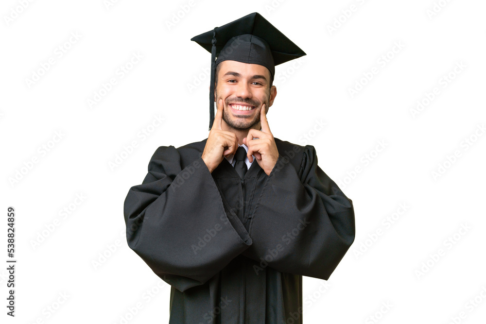 Young university graduate man over isolated background smiling with a happy and pleasant expression Young university graduate man over isolated background smiling with a happy and pleasant expression
