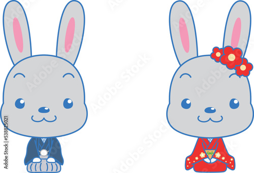 着物で挨拶をするうさぎのイラスト素材