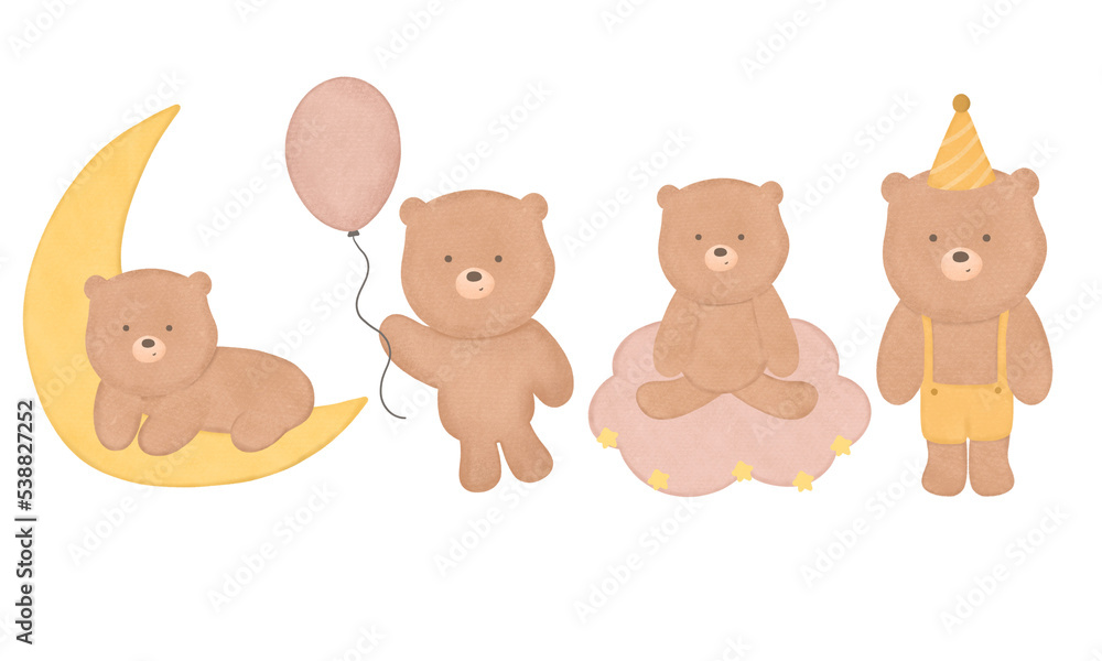 set of animals, teddy bears cute collection,hand drawn bear illustrations 