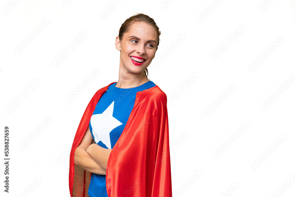 Super Hero caucasian woman over isolated background with arms crossed and happy Super Hero caucasian woman over isolated background with arms crossed and happy
