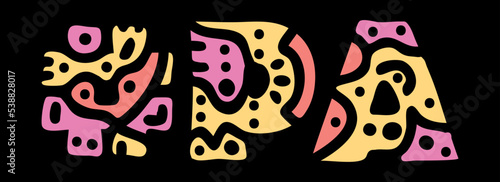 PA Hashtag. Doodle isolate text. Colored curves decorative doodle letters. Hashtag #PA is abbreviation for the US American state Pennsylvania for print, booklet, banner, flyer.