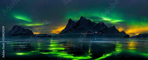 aurora borealis on the lofoten islands norway, green