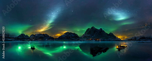 aurora borealis on the lofoten islands norway, night