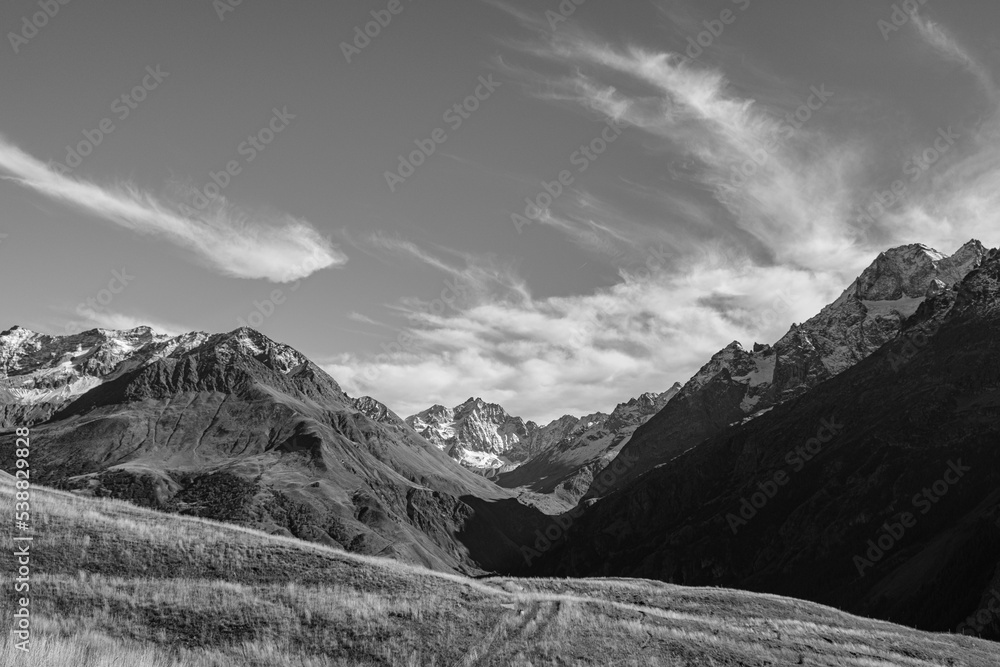 the landscape from the Alps in mid October with some snow and high mountains