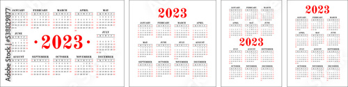 Calendar 2023 set. Color english calender template collection
