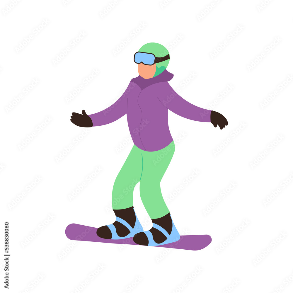 Fototapeta premium Snowboarder in training to learn to ride isolated on white