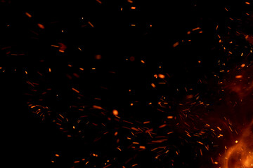 fire flame with sparks on black background