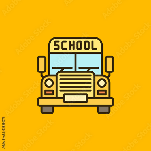 School Bus vector concept colored yellow icon. Front view