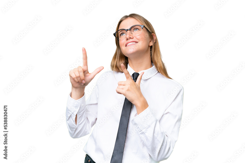 Young business caucasian woman over isolated background pointing with the index finger a great idea Young business caucasian woman over isolated background pointing with the index finger a great idea