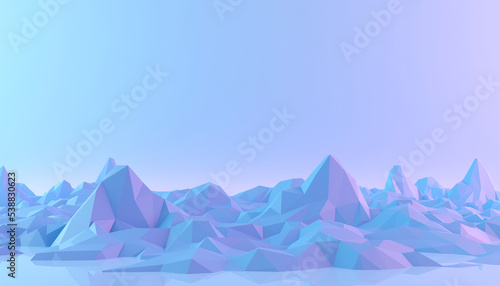 abstract pastel soft pop 3d landscape mountain low poly wallpaper blue pink background. 3d illustration render © boommaval