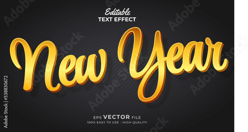 Editable text style effect - new year 3d text effects with gold style