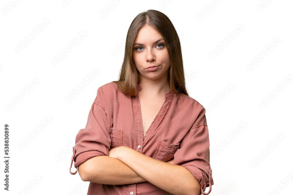 Young beautiful blonde woman over isolated background feeling upset Young beautiful blonde woman over isolated background feeling upset