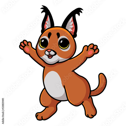 Fototapeta Naklejka Na Ścianę i Meble -  Cute caracal cat cartoon raising hands