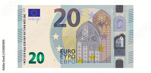 20 euro banknote - europen bill cash money isolated on white background - twenty euro photo