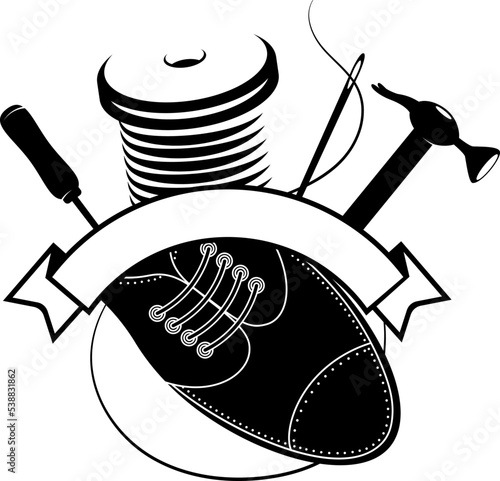 Shoe repair and tailoring. Shoe and repair tool. Symbol for business shoemaker