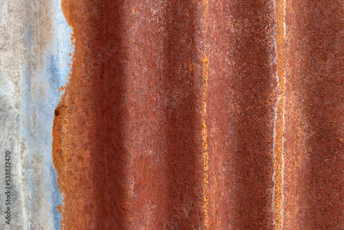 Old rusty zinc wall. Rusty style metal sheet roof texture. Background and texture in vintage concept. Retro metal textured (ID: 538832470)