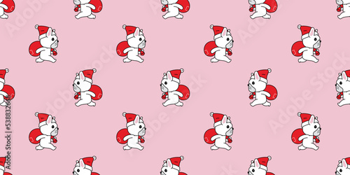 dog seamless pattern french bulldog christmas santa claus hat running scarf vector puppy pet cartoon gift wrapping paper tile background repeat wallpaper doodle illustration isolated design