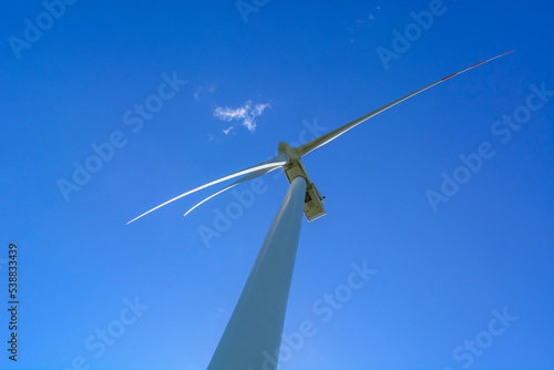 Wind power plant. Regenerative energy. Wind power generator. Concept of equipment for regenerative energy.