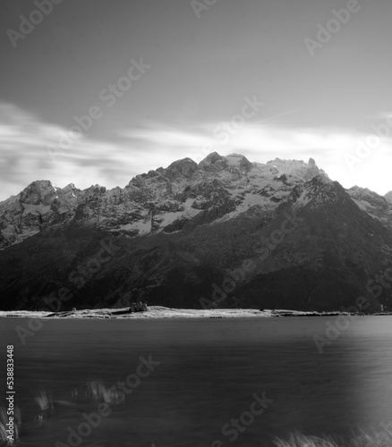 the Alps in October near La grave in France with long exposure in monochrome colour style photo