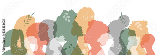 People stand side by side together. Flat vector illustration.