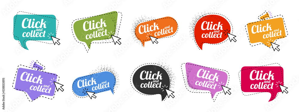 Click And Collect Concept Speech Bubbles - Different Colorful Isolated Illustrations