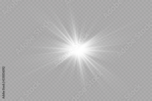 White sparkles.Bright star.Glow burst.Rays of the sun on a transparent background.