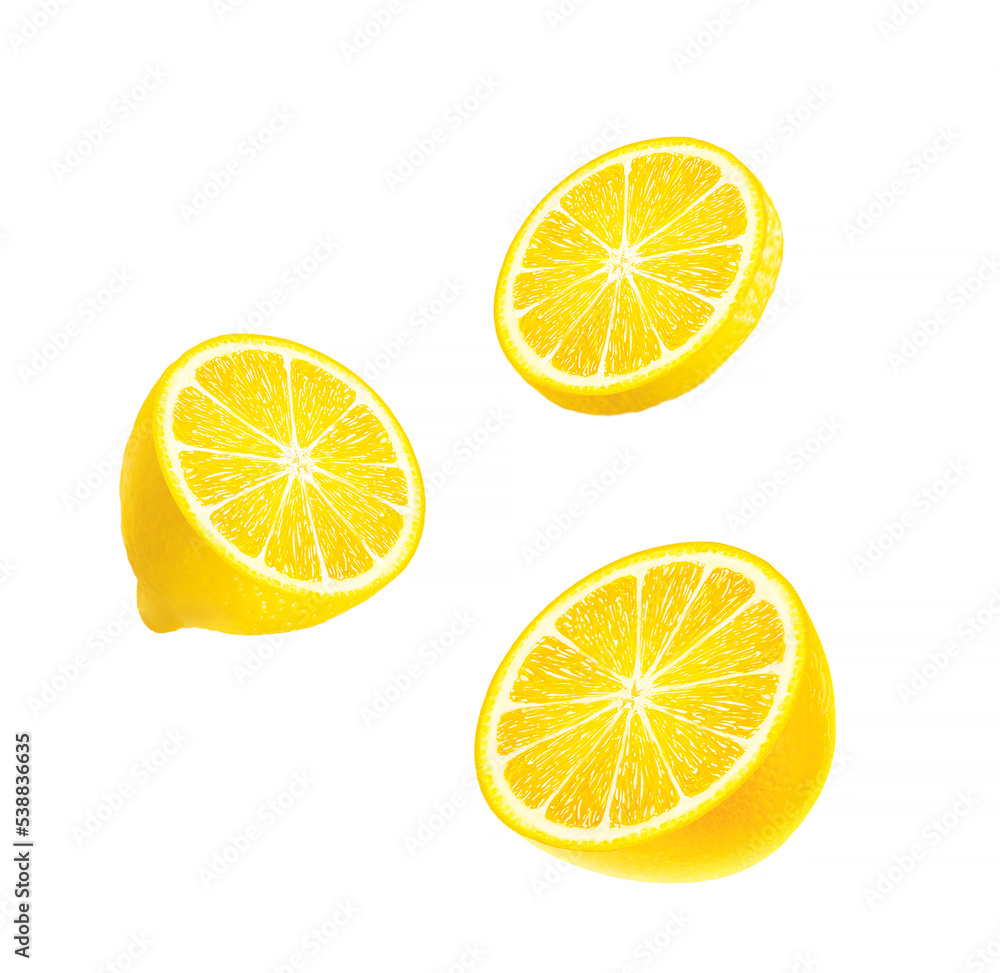 Lemon, slice, isolated on white background,  realism, photo realistic