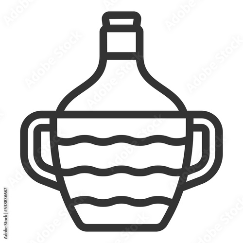 A bottle of wine in a wicker basket with handles - icon, illustration on white background, outline style