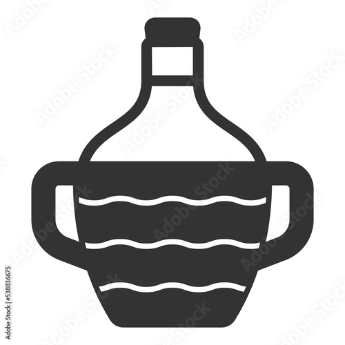 A bottle of wine in a wicker basket with handles - icon, illustration on white background, glyph style