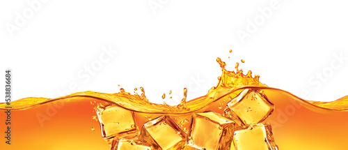 ICE TEA SPLASH, ICE, ILLUSTRATION, isolated on white background,  realism, photo realistic