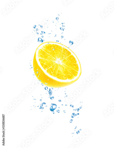 Lemon, half, slice, isolated on white background, realism, photo realistic