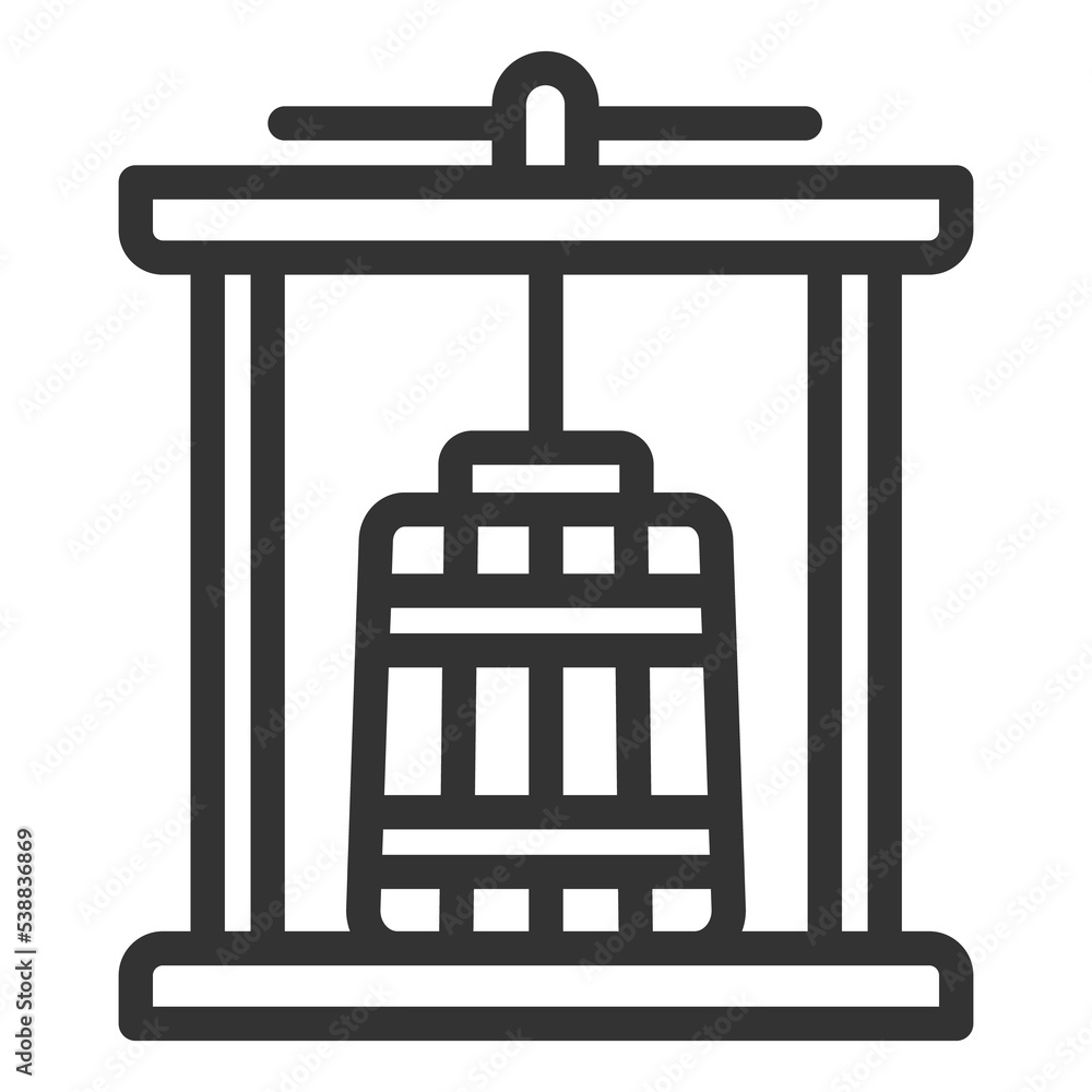Barrel with grapes under pressure for squeezing juice - icon, illustration on white background, outline style Barrel with grapes under pressure for squeezing juice - icon, illustration on white background, outline style