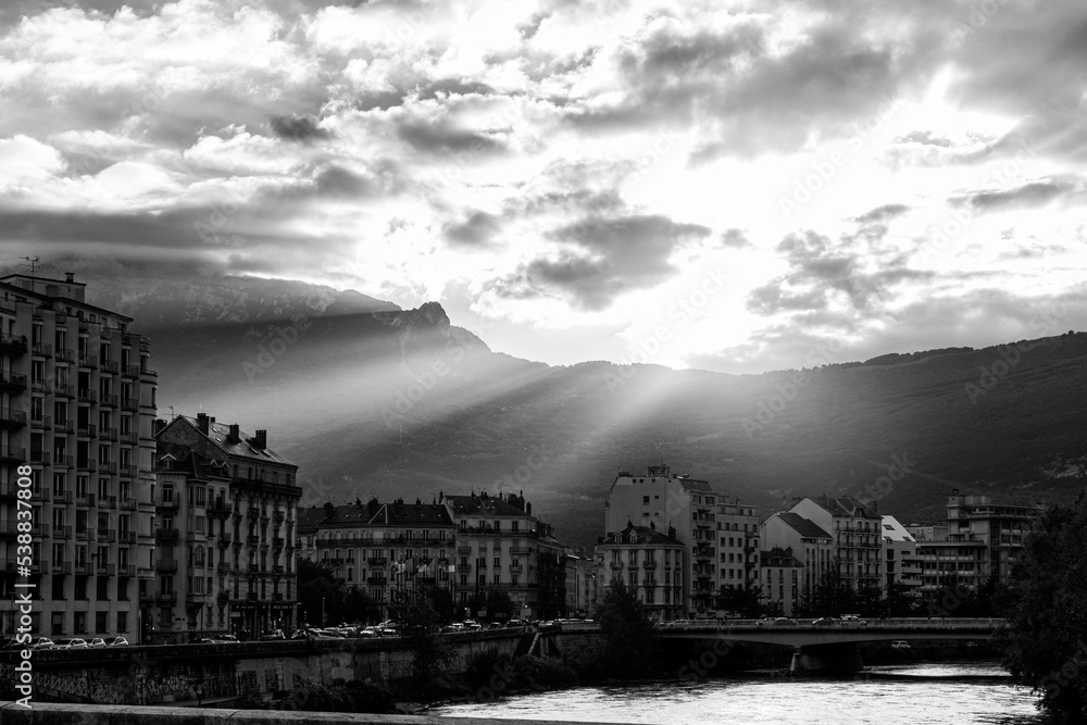 Fototapeta premium sunset over the river in a French city