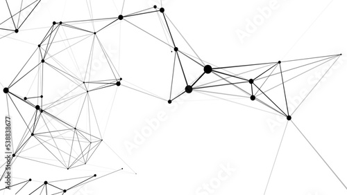 Network connection structure. Abstract white background with moving dots and lines. Futuristic illustration. Digital technology design. Vector illustration.
