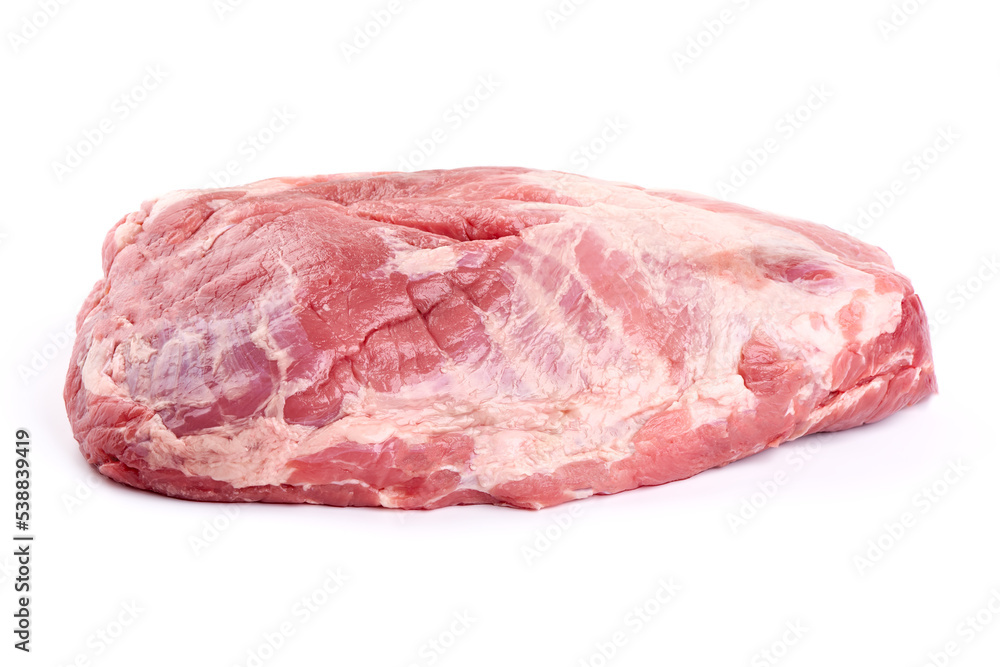 Pork shoulder butt meat, isolated on white Background.