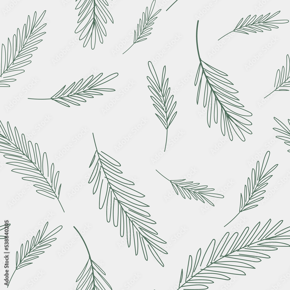 Christmas vector seamless pattern with fir branches and red berries on a light background.