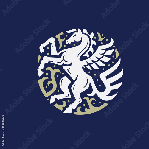 Vector of standing pegasus with circle background