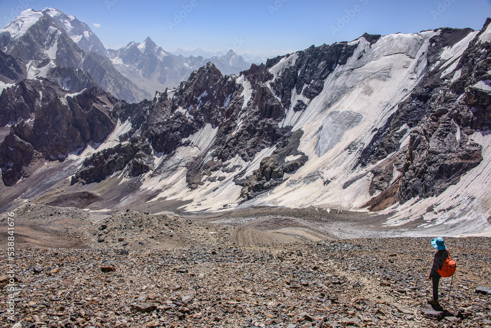 Climber in the Fann Mountains, Tajikistan