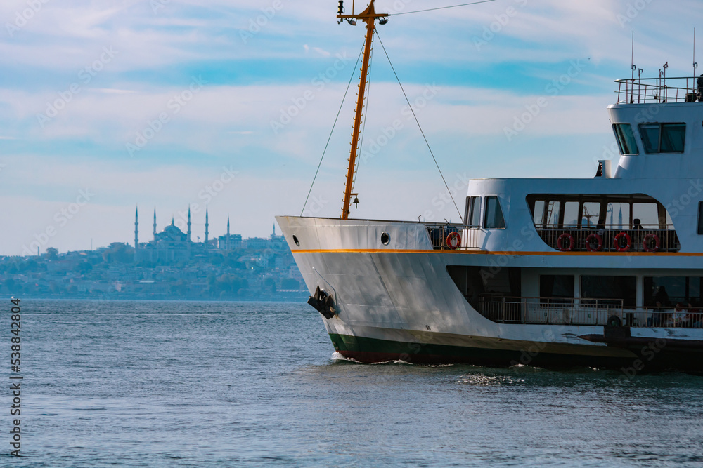 Fototapeta premium Ferry and Istanbul. Famous ferries of Istanbul background photo
