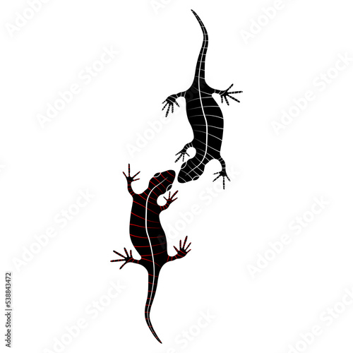 Set of lizards reptile gecko black silhouette with stripes vector illustration. Simple illustration isolated on white background. Template for books, stickers, posters, cards, clothes.