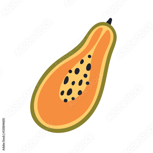 Papaya half. Cut piece, cross section of exotic tropical fruit. Pawpaw with f...