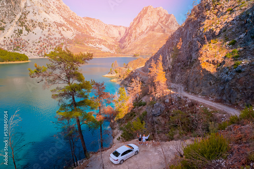 Tourist trip on car Green Canyon Turkey, Manavgat Mountain Lake
