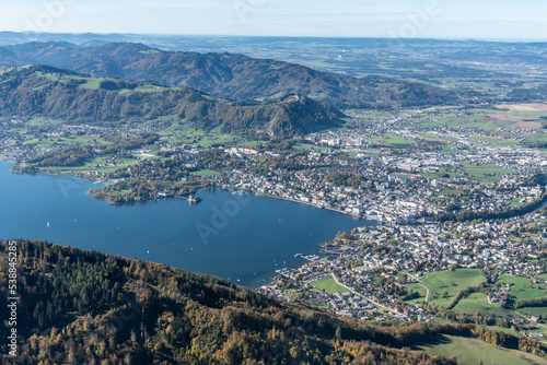 aerial view of the city of Gmunden and the lake Traunsee in Upper Austria © Redfox1980
