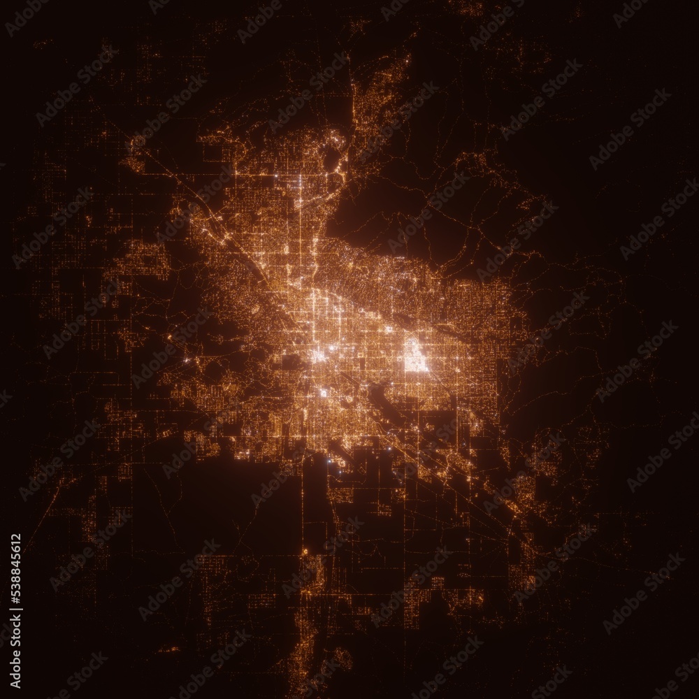 Tucson (Arizona, USA) street lights map. Satellite view on modern city