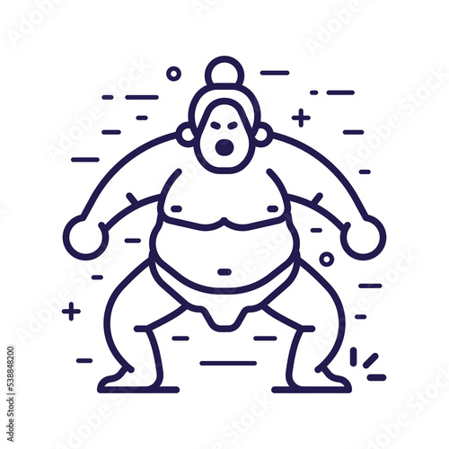 Japan Sumo Warrior Icon in Line Art