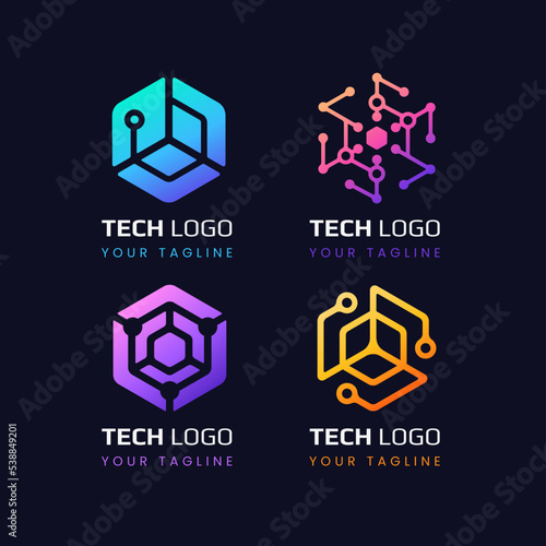 Bundle of Tech Logo Design with Geometric Monoline Style. Perfect for Tech Business and Startup