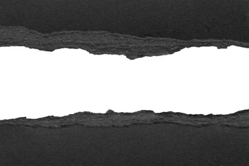 Black ripped paper torn edges strips isolated on white background